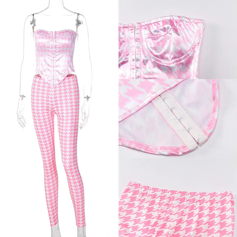 

Giyu Print Two Piece Set Women Sexy Strapless Backless Crop Top Pants Set Autumn Breasted Vintage Clothes Club Party 2 Piece Set