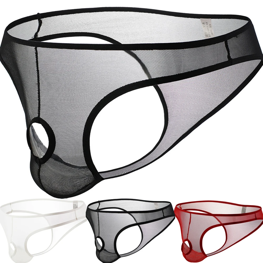 

Man Briefs Breathable Comfy Bikini Ultra-thin Bulge Pouch Open Crotch Underwear Men's Bikini Ice Silk Underwear Briefs Large