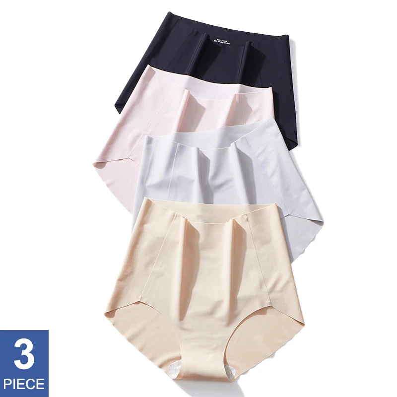 

Seamless Ice Silk Women's Panties Plus Size Lingerie Abdomen Briefs High Waist Underwear Breathable Underpants Female Intimates