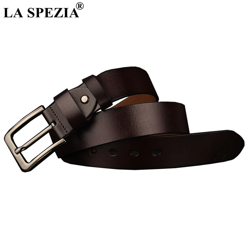 LA SPEZIA Men Belt 160cm Large Size Genuine Leather Belt Plus Size Pin Buckle Black Classic Male Cowskin Belt For Trousers