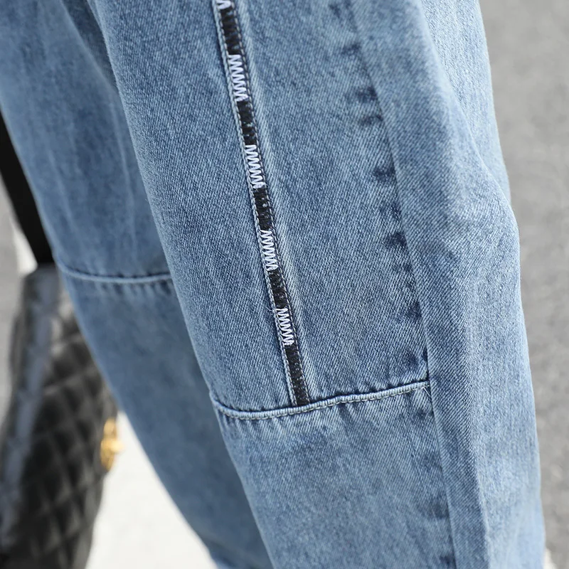 Женские джинсы-бойфренды свободные с высокой талией синие/серые винтажные до