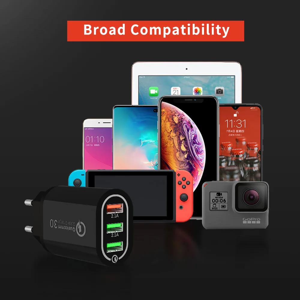 Зарядное устройство USB 18 Вт для iphone xiaomi huawei 5 В а 3 порта быстрая зарядка адаптер ЕС