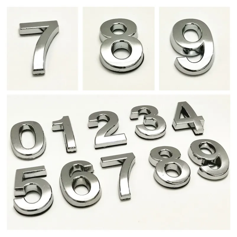 

1PC ABS Plastic Fashion Plated Home Decor Address Digits Hotel Door Sticker Plate Sign House Number Plaque 3.5cm Silver Modern