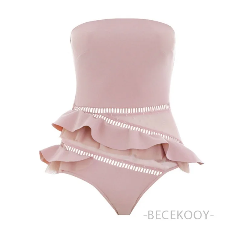 

Piece Swimsuit One Swimsuits Women Push Up Trikini Female Solid Swimwear Heavy Craft Stair Ruffle Bra Polyester