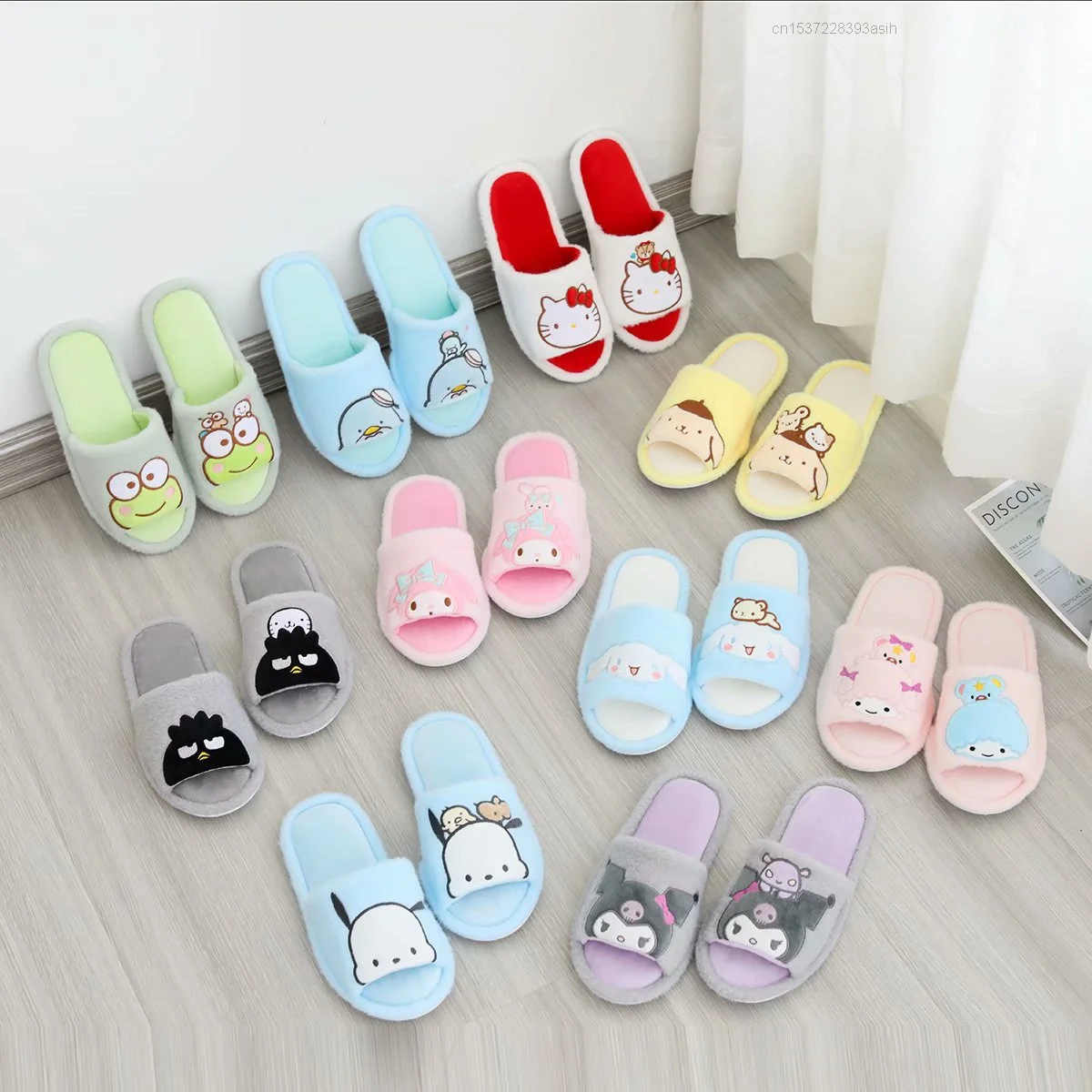 

Sanrio Melody Hello Kitty Kuromi Cinnamoroll Plush Fur Slippers Women's Home Shoes Slip Flops Warm Sandals Za Woman 2021 Ladies