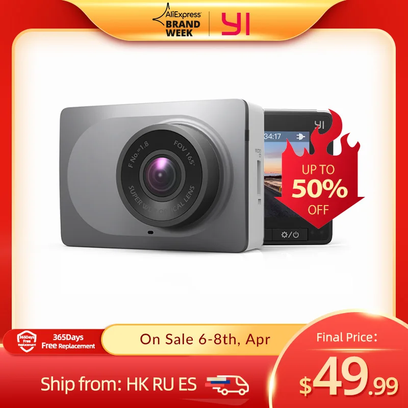 Видеорегистратор YI Smart Dash Camera HD | Беспроводное подключение Wi Fi| Угол обзора 165