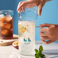 original super large capacity glass cute printed duck with handle convenient household glass cold drink juice milk cup