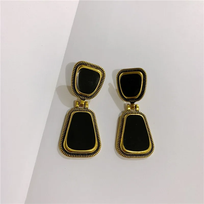 SRCOI эмалированные трапециевидные черные металлические длинные висячие серьги 2020