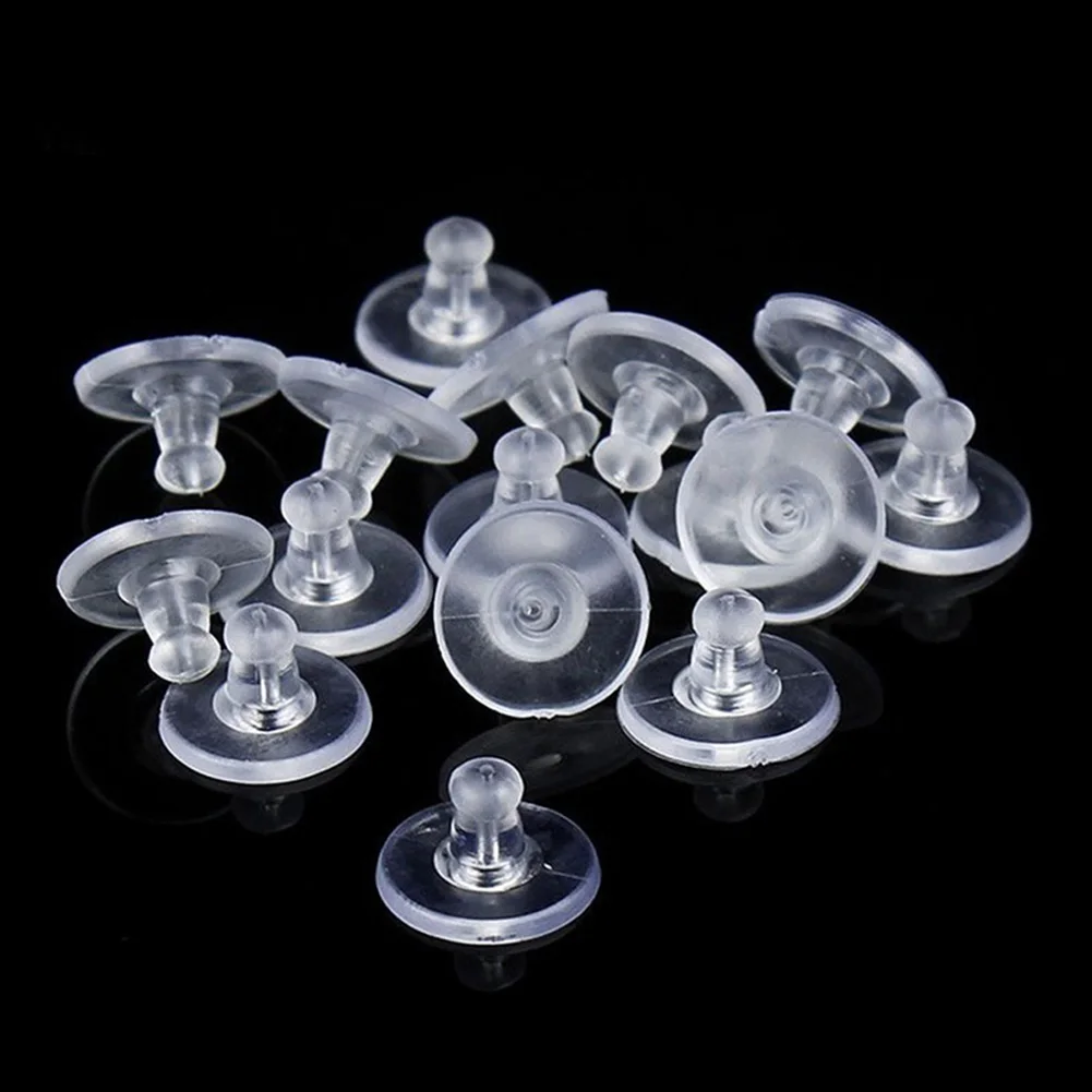 100 Pcs Backstops Safety Stud Jewelry Round Soft Stoppers Earring Backs DIY Ear Plugging Pads Caps Blocked Clear | Украшения и