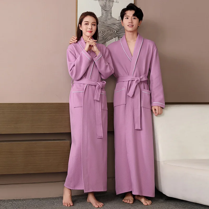 100% Cotton robe long plus size bathrobes cotton layer warm couple nightgown water absorbent bathrobe