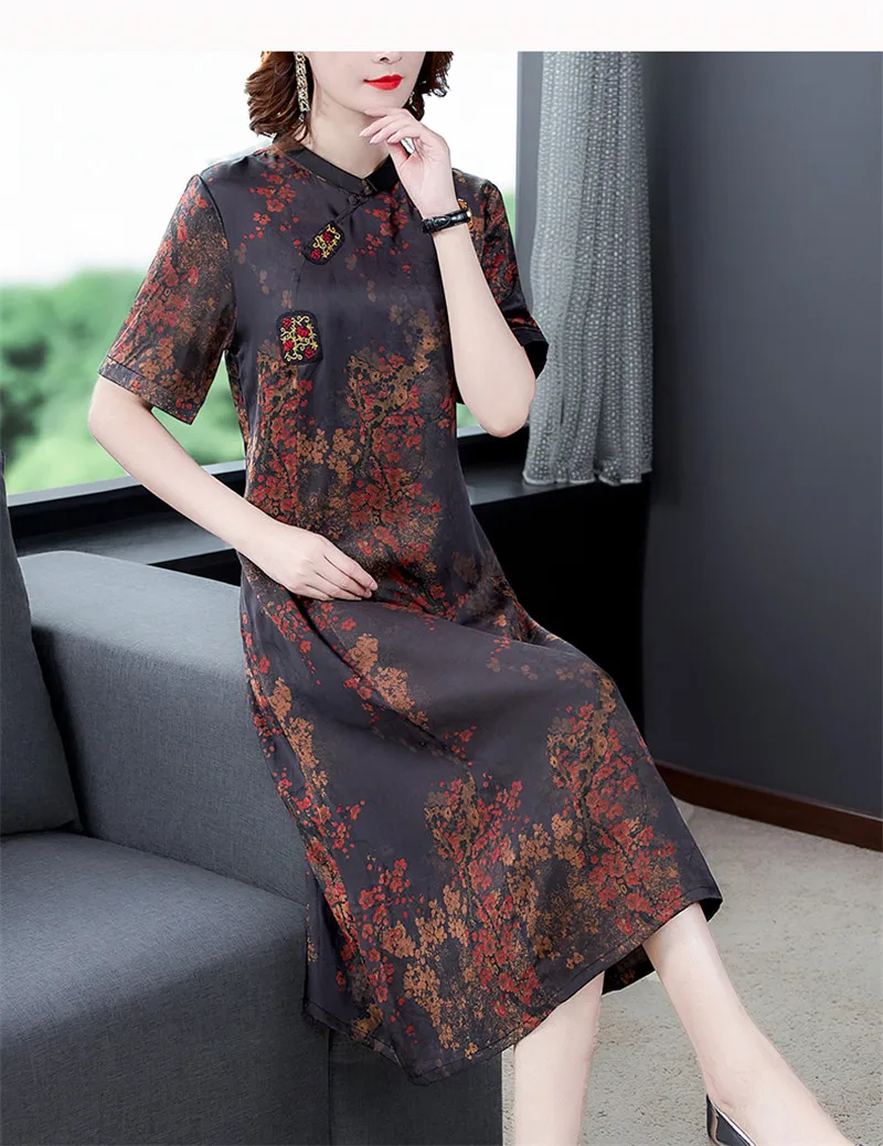 Женское платье в китайском стиле длинное лето 2020 новое с коротким рукавом