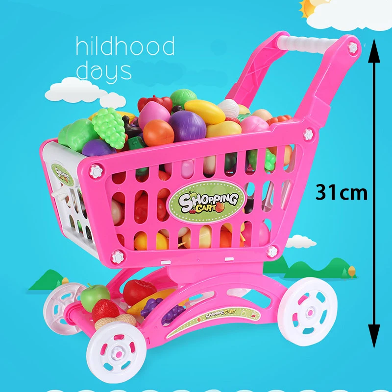 Розовый тележка корзина вагонетки супермаркета пуш-ап автомобиль для игрушек