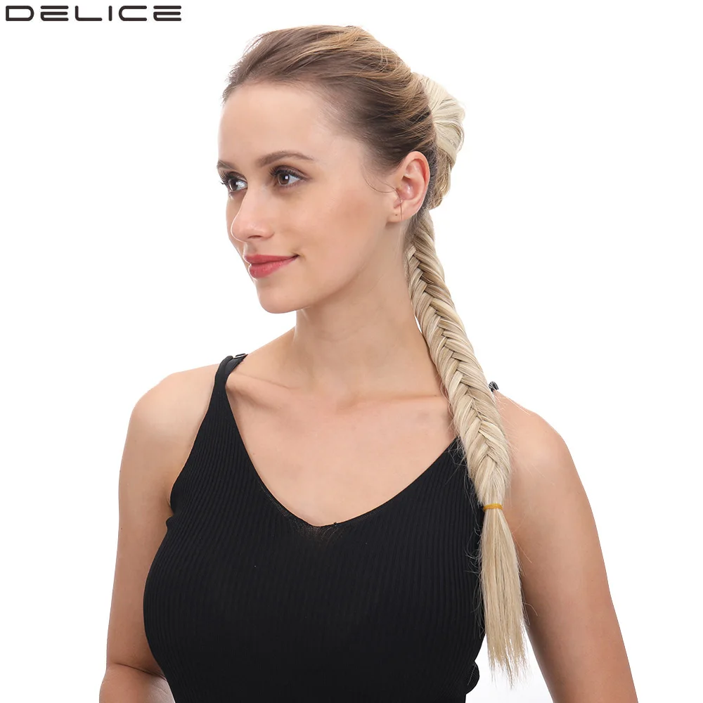 Delice 2" длинный Плетеный хвостики рыбий хвостик женский зажим в прямой конский хвост с эластичным шнурком веревка синтетические волосы