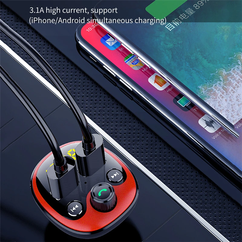 

Coche Mp3 reproductor de Radio Bluetooth 5,0 transmisor de Fm Kit de manos libres para coche USB Dual del cargador del TF U