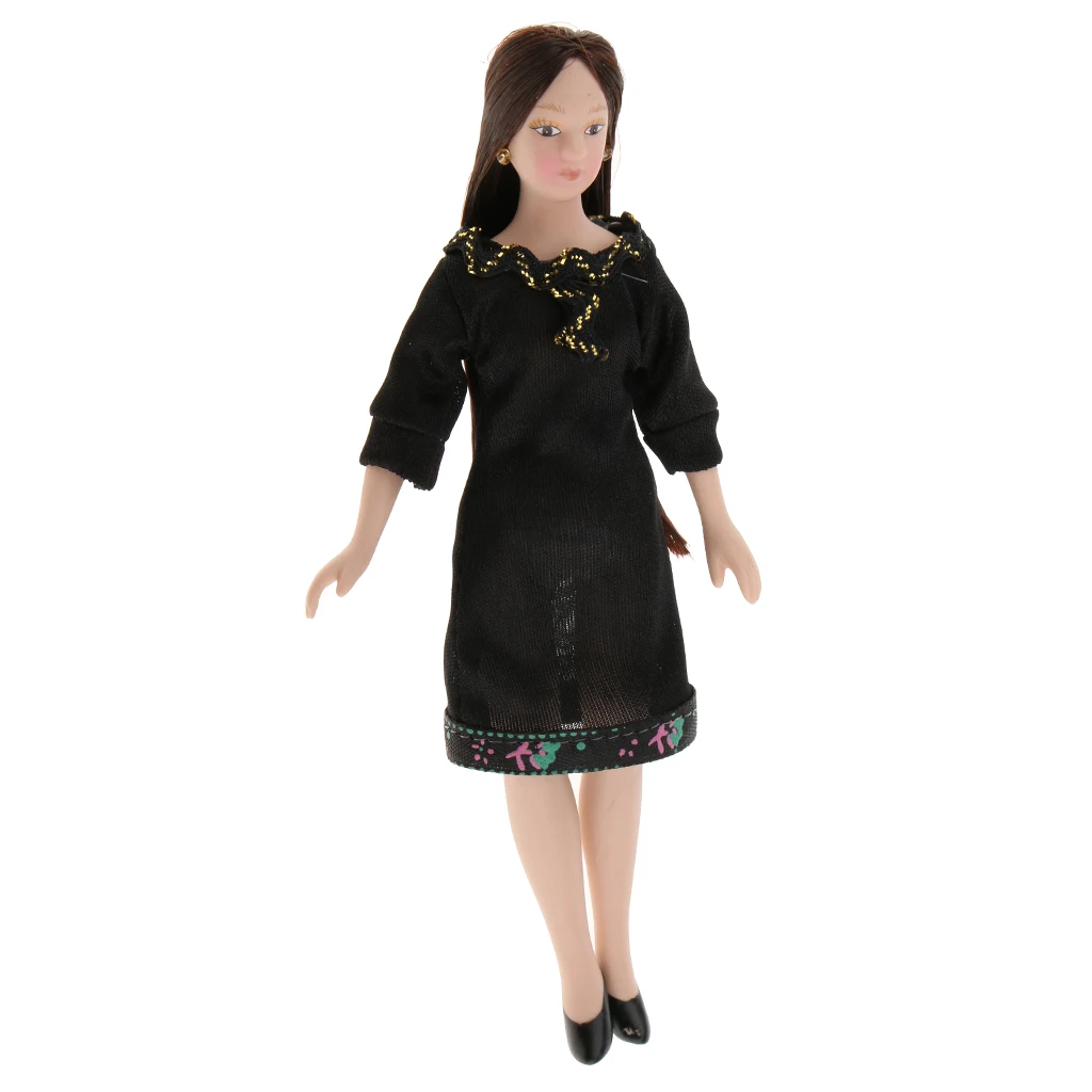 Dollhouse miniatura porcelana boneca bonita carreira mulher em roupas pessoas figuras modelo de exibição