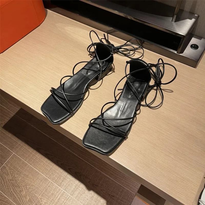 

Beige Heeled Sandals Female Shoe 2021 Summer Square Toe Black Girls Block Gladiator Low New Fashion Comfort Rubber Buckle Strap
