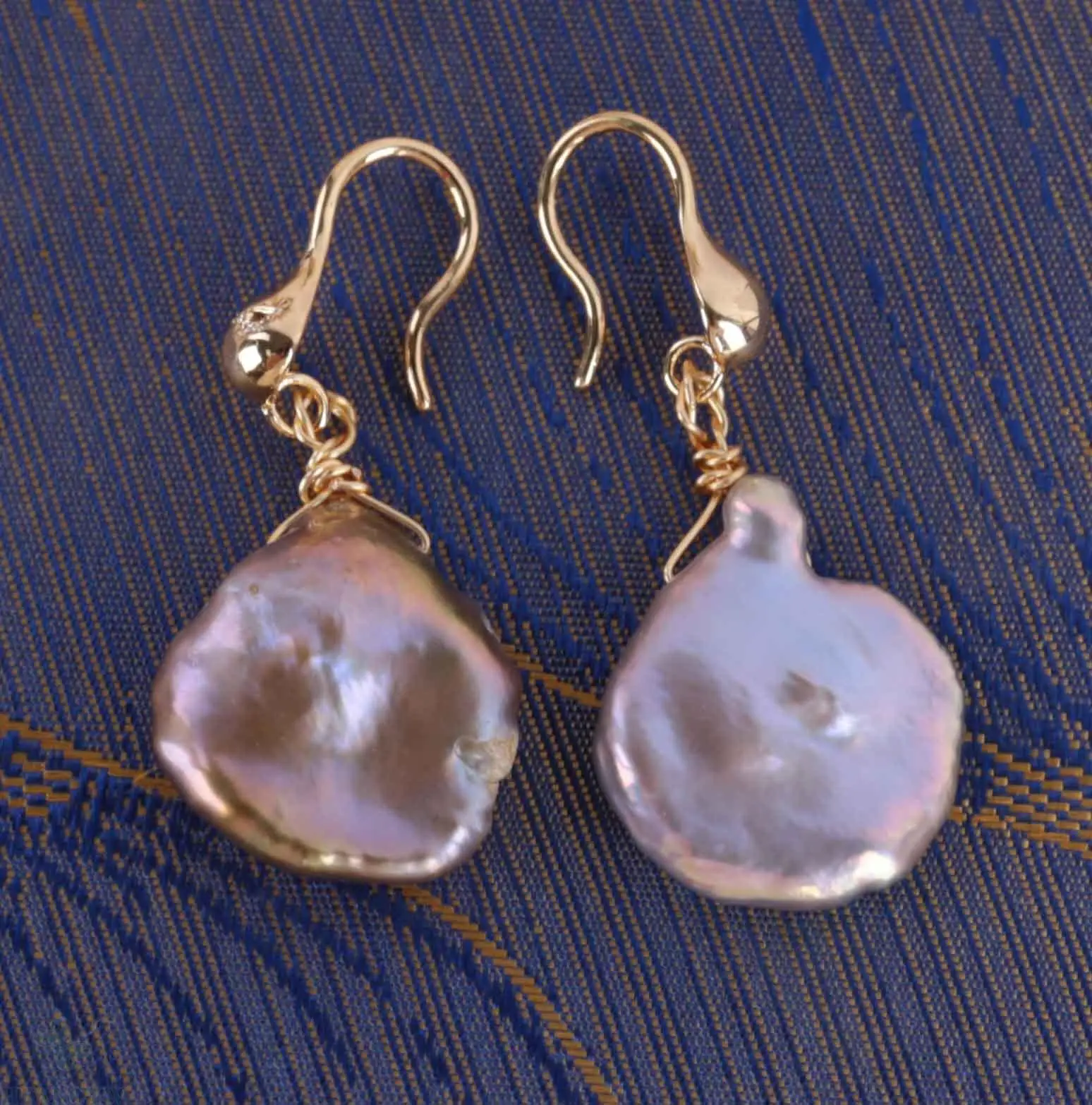 

14-15mm Purple Baroque Pearl Earrings 18K Hook Dangle Jewelry Chic Flawless No Repair Aurora AAA