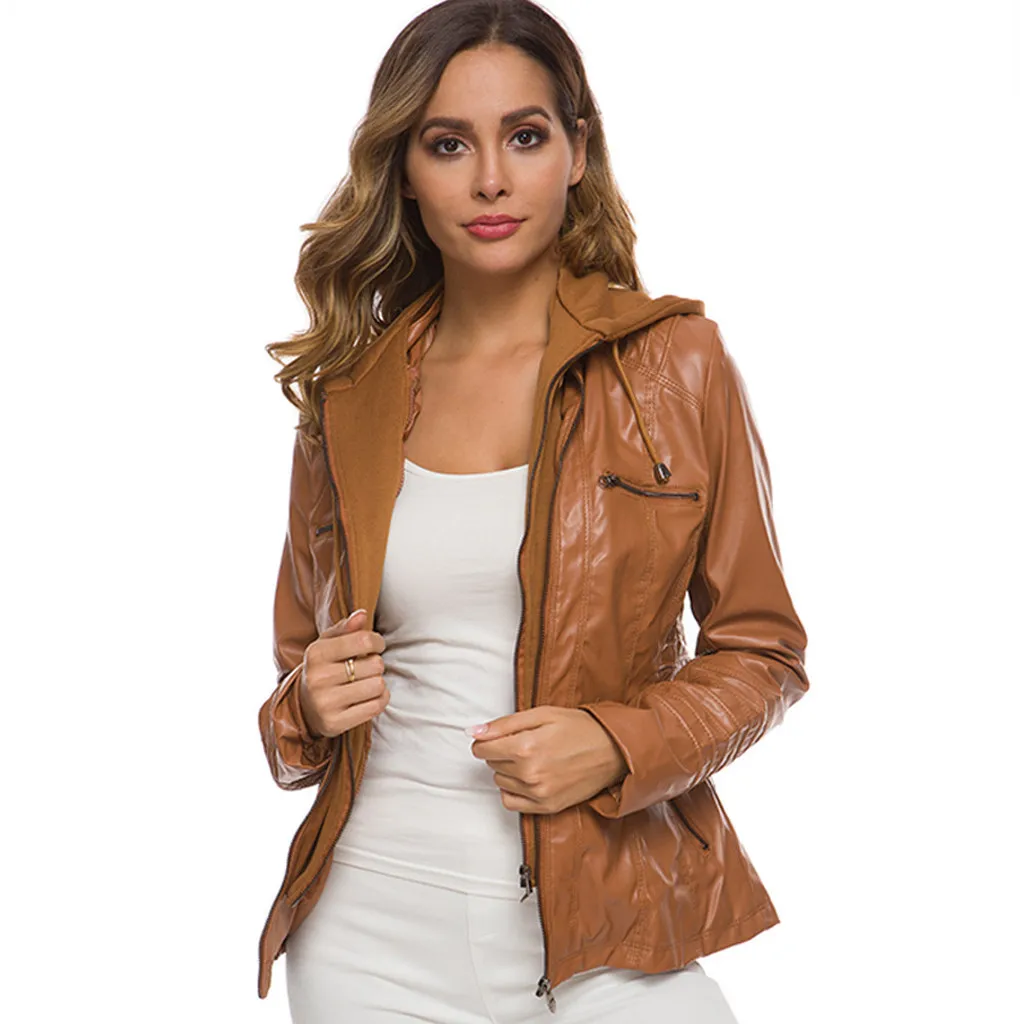 Куртка женская мотоциклетная на молнии короткая из мягкой искусственной кожи