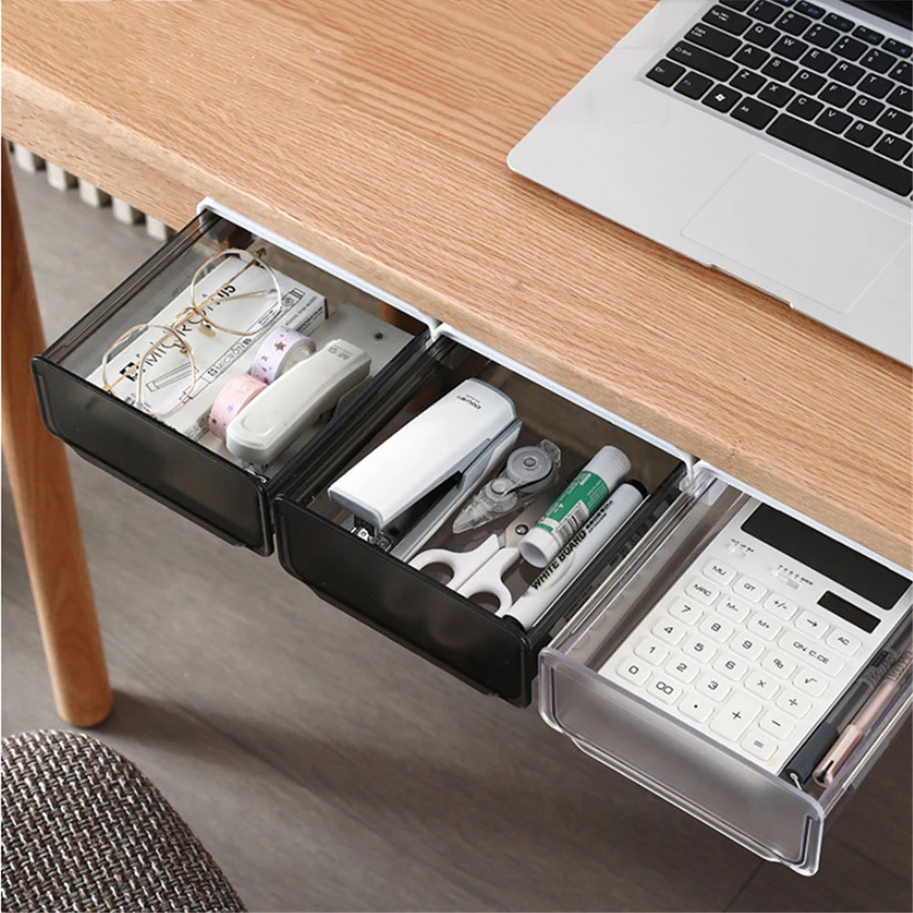 

Self-Adhesive Under Desk Drawer Organizer Hidden Storage Box Pencil Tray Makeup Holder Desk Table Storage Desktop Organizer