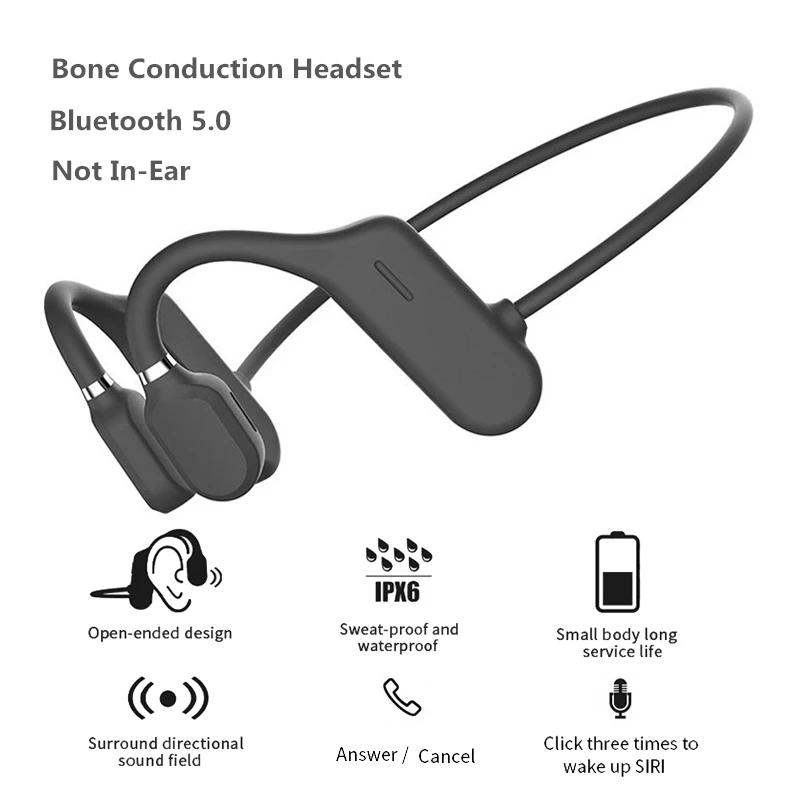 

Bone Conduction Headphones Bluetooth-compatible 5.0 Wireless Not In-Ear Headset Waterproof Earphone Lightweight Ear Hook Headset