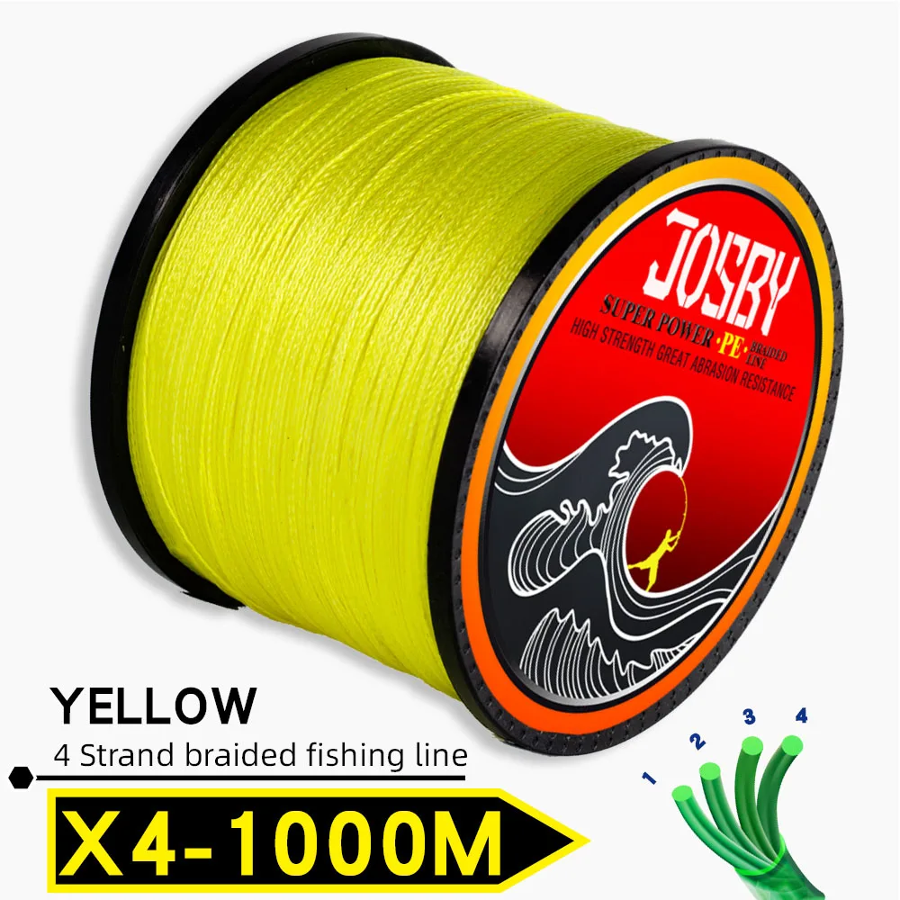 X4-Yellow1000m JOSBY плетеная леска 1000 м мультифиламентная PE 4 нити рыболовный шнур 10LB-85LB сильная Японская Технология оранжевый 9 цветов - Цвет: X4-Yellow1000m