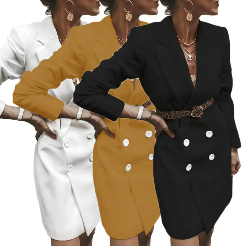 Женский двубортный блейзер с V-образным вырезом и длинным рукавом | Женская