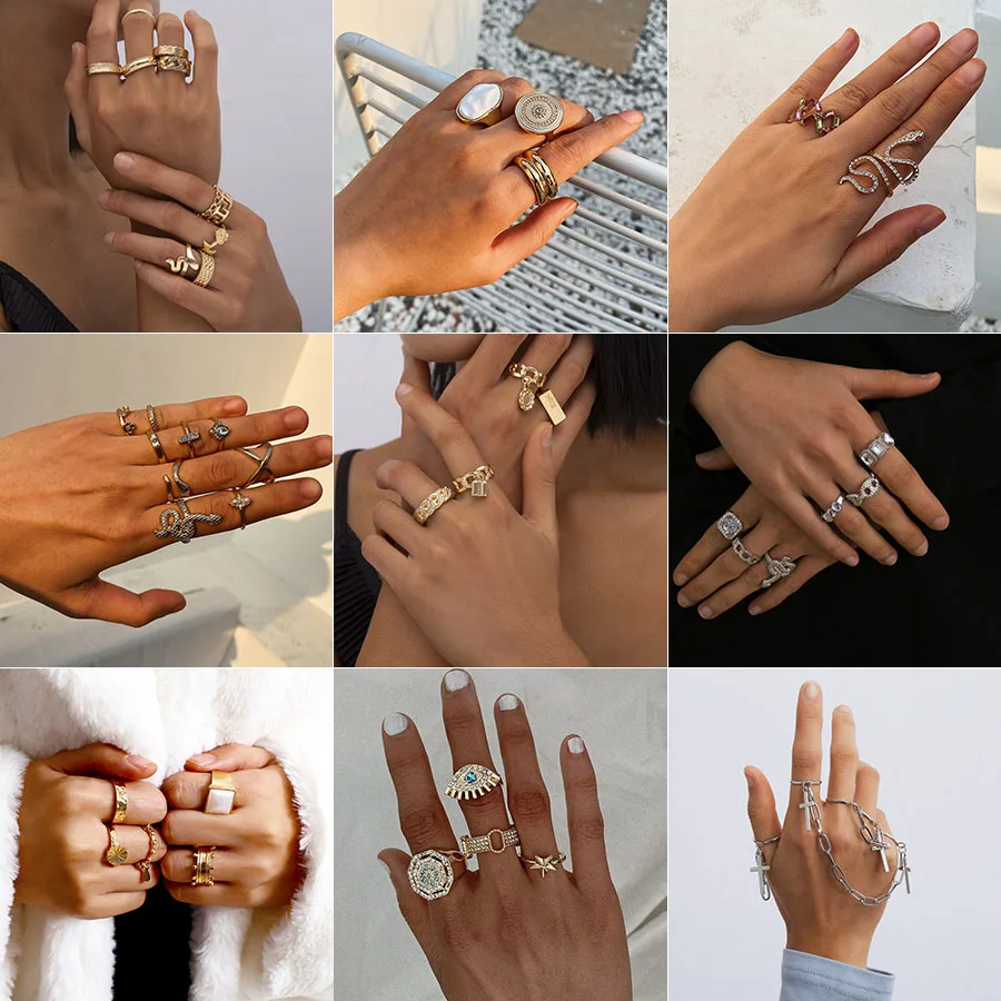 Набор Колец Onlylili в богемном стиле Женский набор колец со змеиным крестом и замком