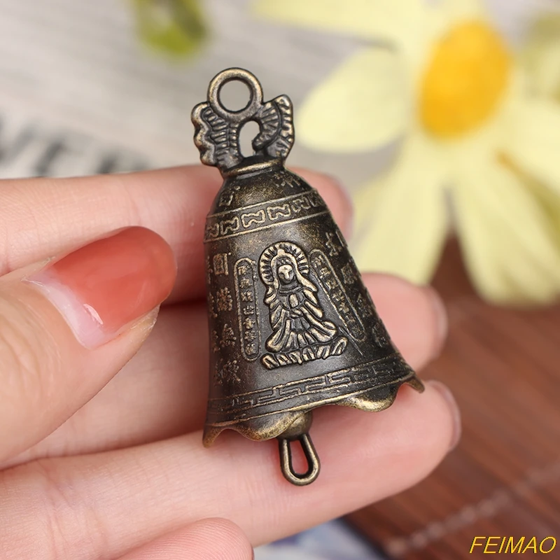 

Antique Bell China's Mini Brass Copper Sculpture Pray Guanyin Shui Feng Invitation Buddha Buddhism