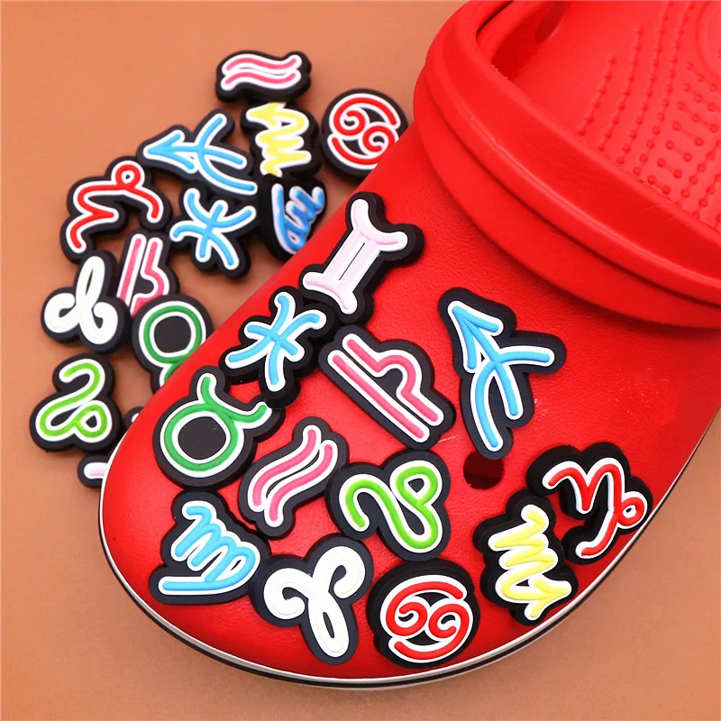 Single Sale 12 Constellation Symbols PVC Shoe Charms Cute Scorpio Leo Virgo Shoe Buckle Decoration Jibz fit Croc Kids X-mas Gift