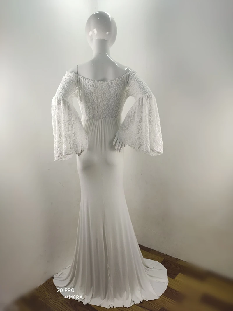 Кружевное платье для беременных с оборками на рукавах Длинные платья фотографий