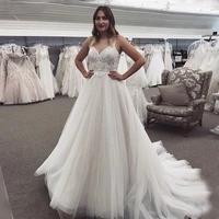 simple a line lace appliques wedding dress 2021 spaghetti straps sexy backless tulle long bride gown vestido de noiva customize