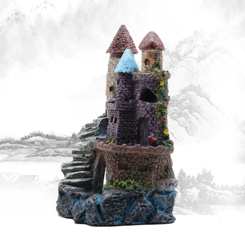 Смоляный замок для аквариума декорационный бак горная пещера с рыбами Betta Hideout