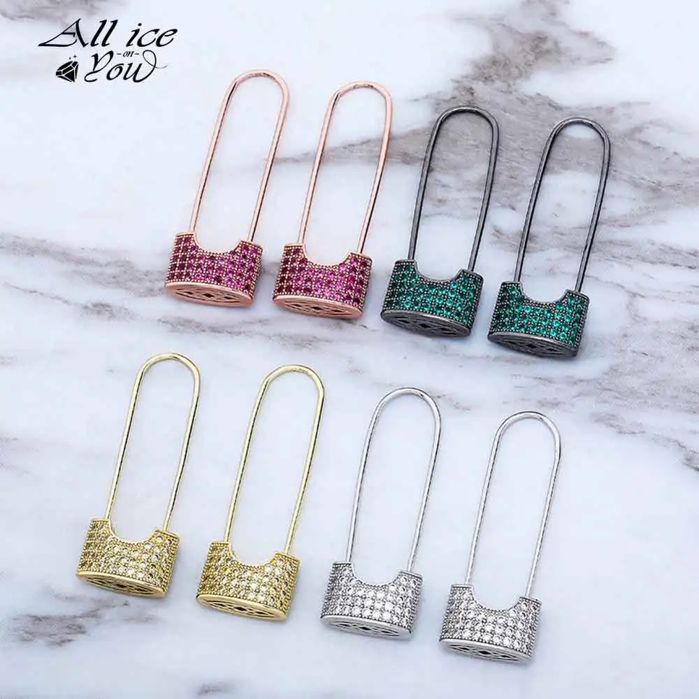 ALLICEONYOU роскошные микро проложить серьги с замком из кубического циркония высокое