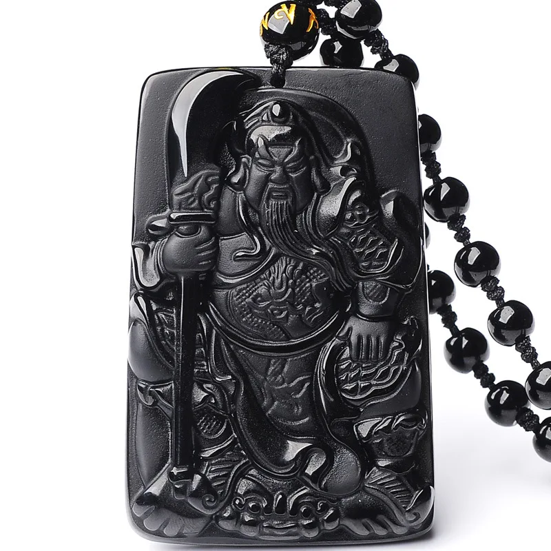 

Natural Obsidian Guan Gong Pendant Fashion Boutique Jewelry Men's and Women's Hand Carved Necklace Gift Accessories