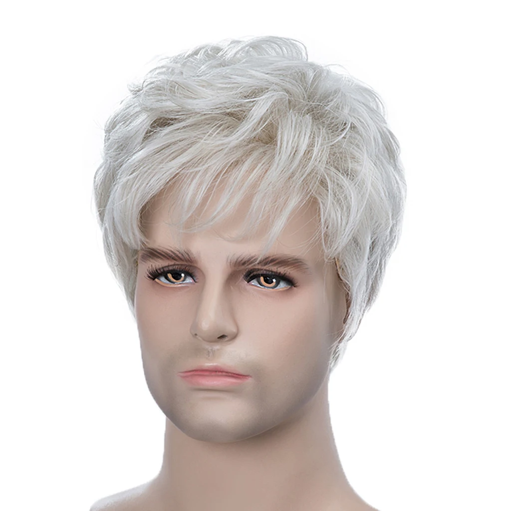 

Natural Looking Men's Wig Straight Layered Style Short Human Hair Full Wig
