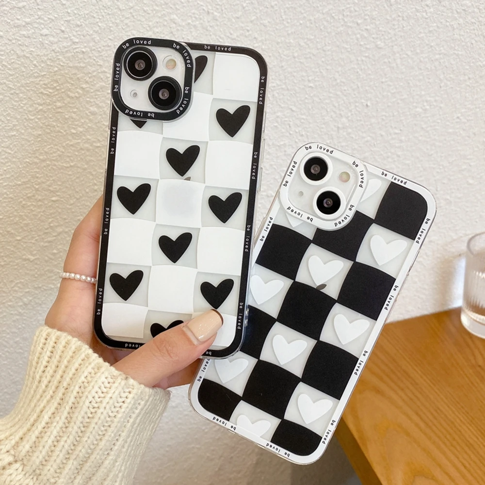 

Cute Love Heart Case For iPhone 13 12 Mini 11 Pro XS Max X XR 7 8 Plus SE 2 Lattice Transparent Soft Silicone Shockproof Cover