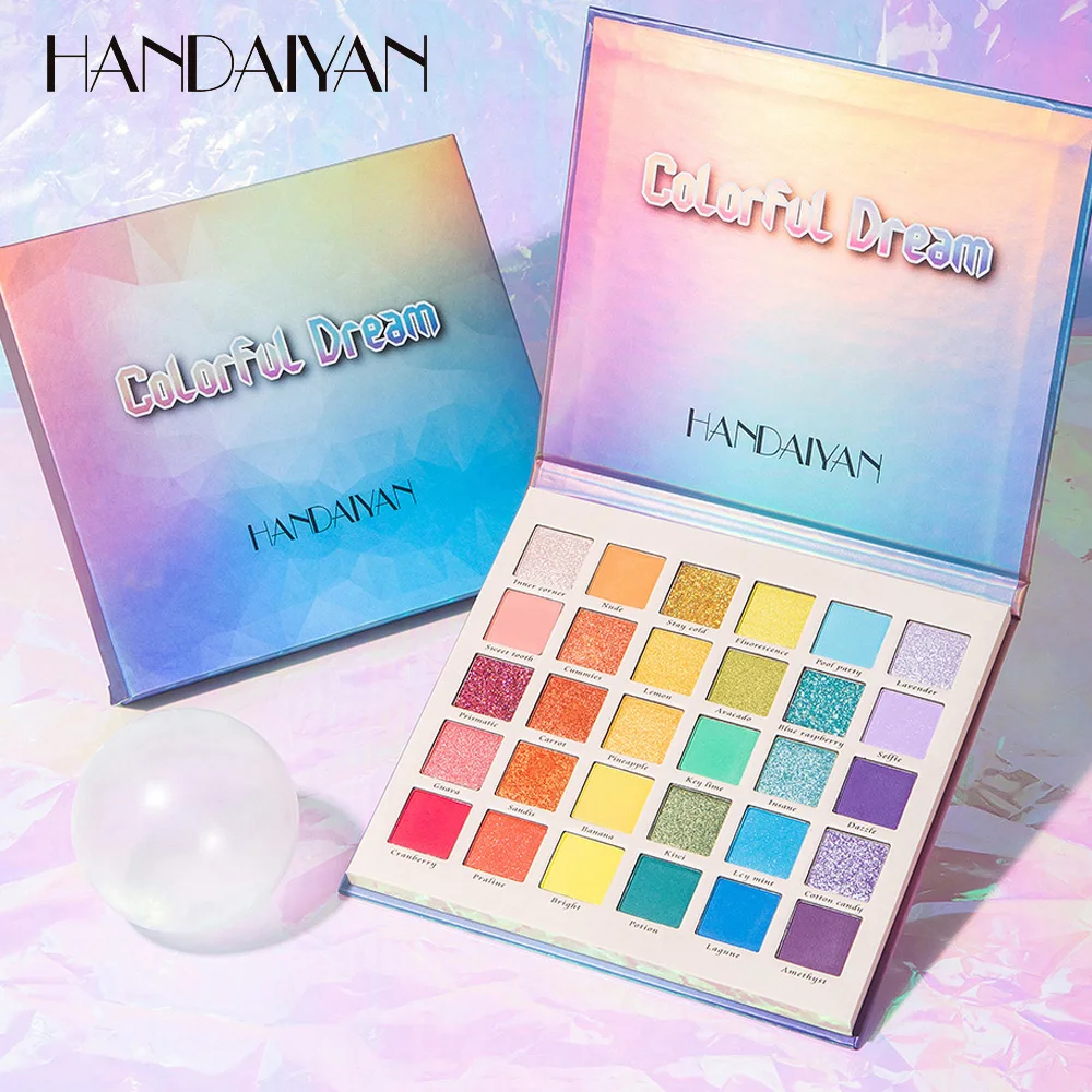 

HANDAIYAN 30 Color Eye Shadow Palette Colorful Artist Shimmer Glitter Rainbow Matte Pigmented Powder Pressed Eyeshadow Makeup