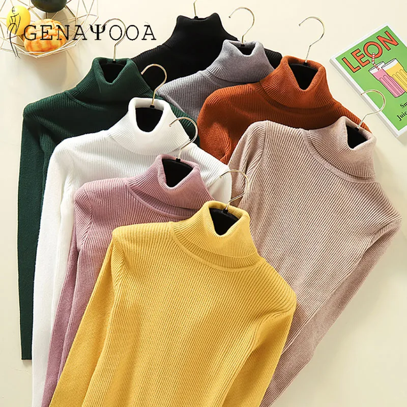 Genayooa Turtleneck Sweater Women Winter Slim Pullovers Long Sleeve Black Jumper Cashmere Sweaters And | Женская одежда