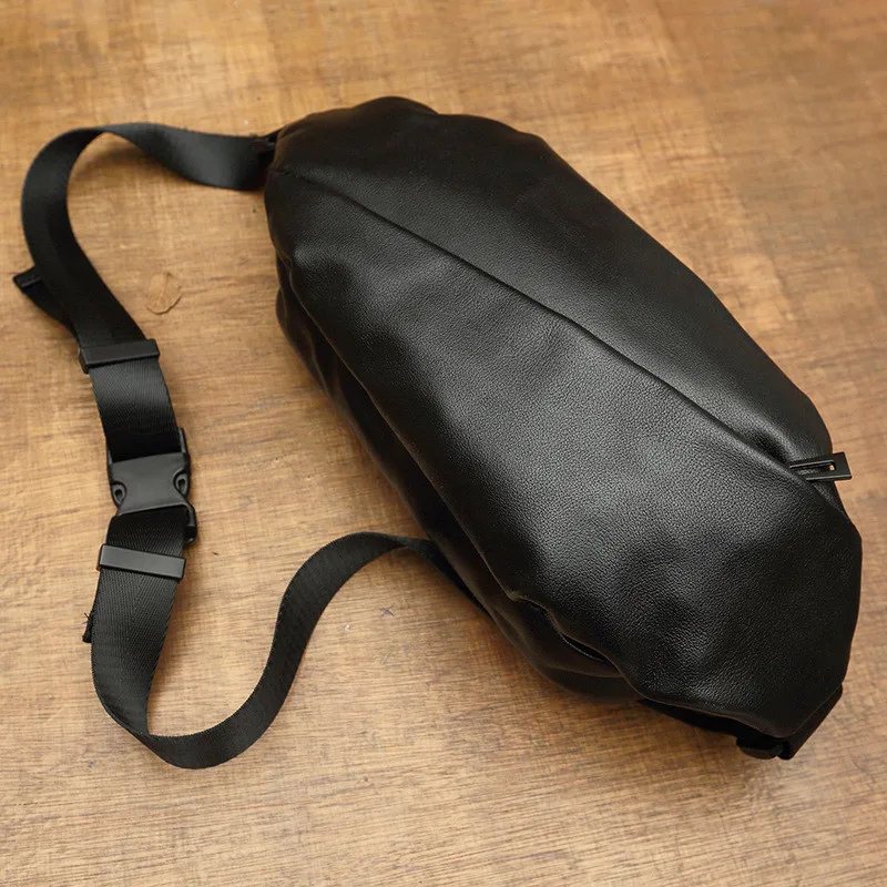 Handmade designer real cowhide black all-match men chest bag fashion luxury messenger bag sports waist bag casual shoulder bag