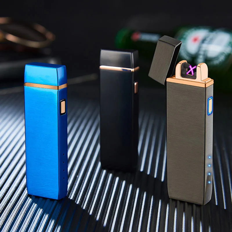 Новая двойная дуговая Электронная Зажигалка USB металлическая перезаряжаемая