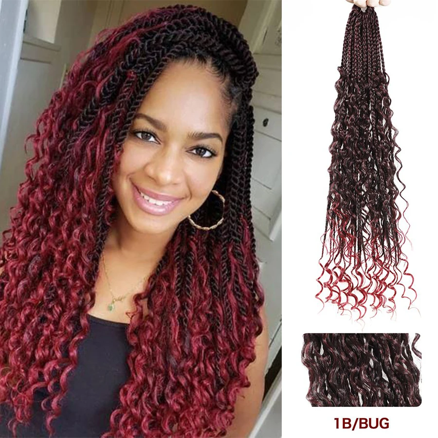 

African Braided Hair Faux Locs Curly Crochet Braid 24in Ombre Synthetic Hair for Braids 22 Strands Braiding Hair Extensions