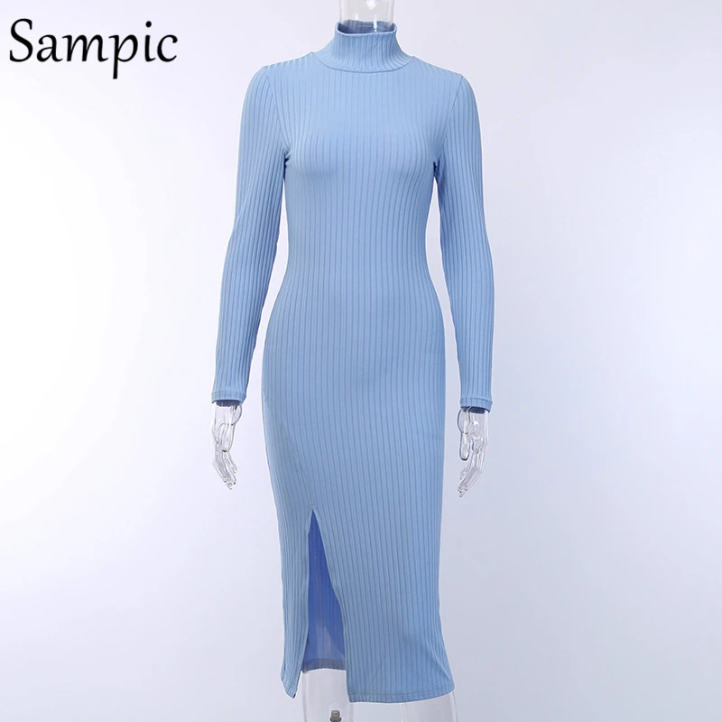 Женское вязаное повседневное облегающее платье Sampic с длинным рукавом Осеннее