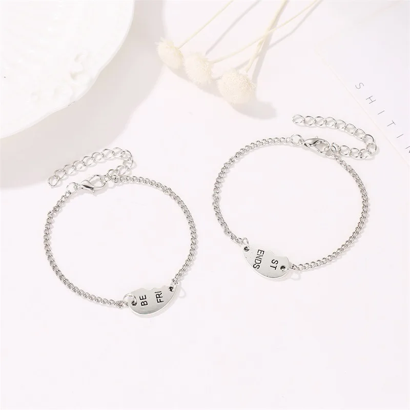 

2 Pcs/Set Fashion Best Friends Charm Bracelets For Women Girls Puzzle Heart Bangles Friendship Forever Jewelry Gift Romantic