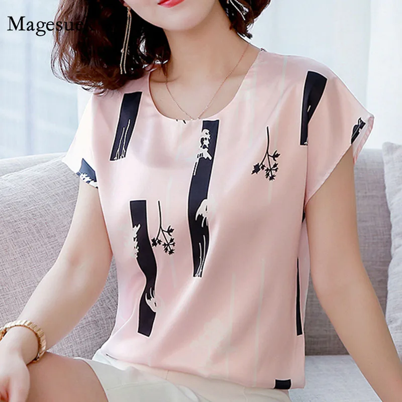 

Fashion Elegant Loose Office Lady O-neck Printing Pattern Leisure Lady Shirts 2020 Summer Women Chiffon Shirt and Tops 3741 50