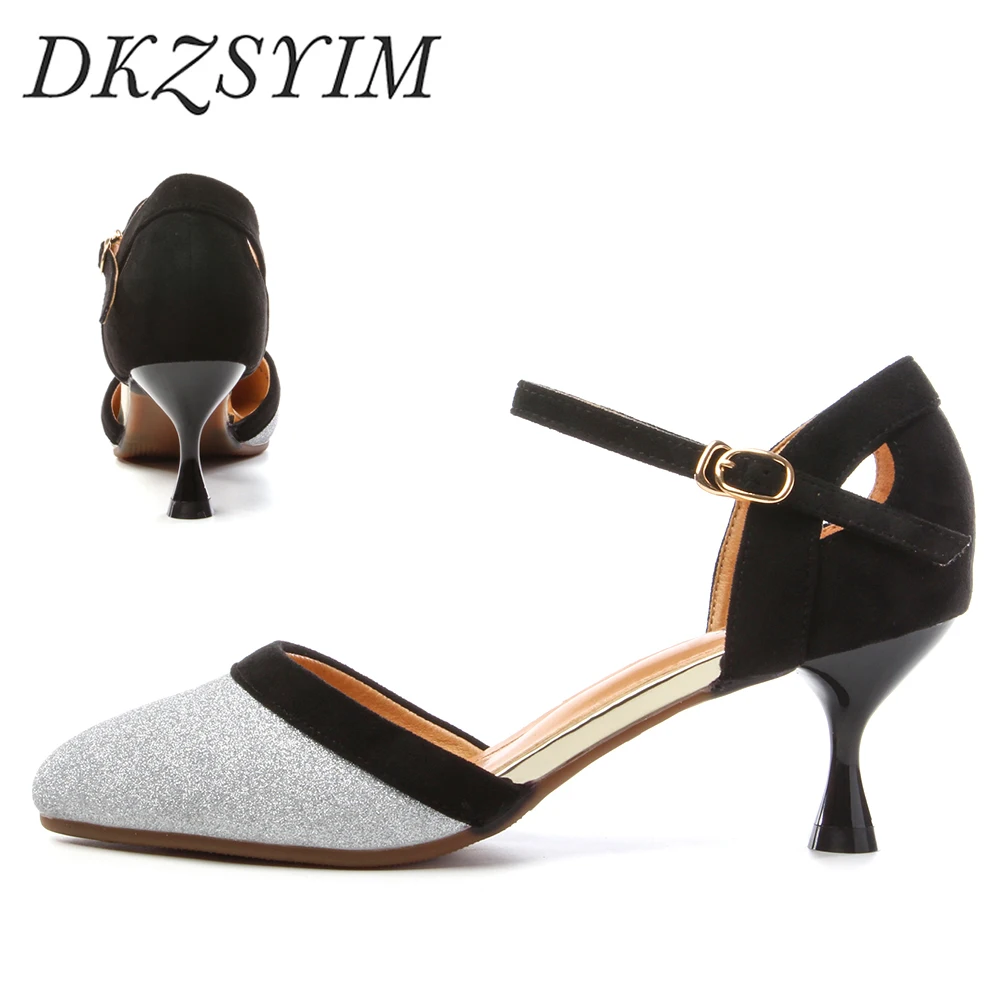 

DKZSYIM Women Dance Shoes Ballroom Latin Shoes Outdoor Ladies Modern Jazz Comfortable Shine Close Toe Middle Heel Dance Sneakers