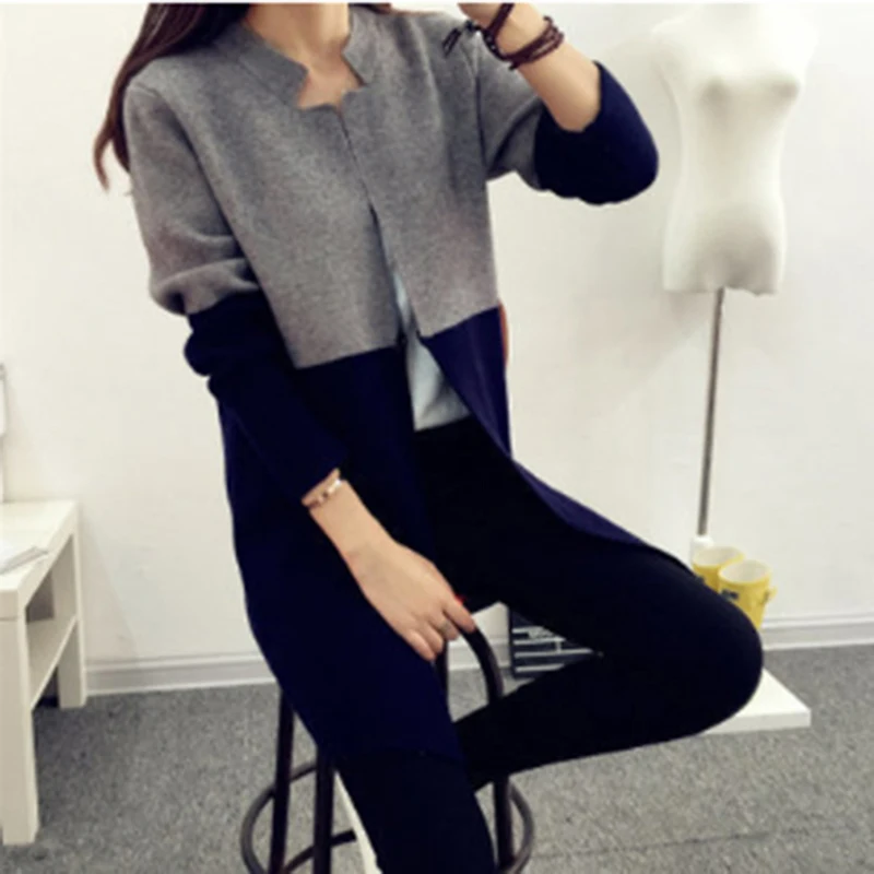 Осень-зима тонкий вязаный свитер с длинным рукавом Модный повседневный длинный