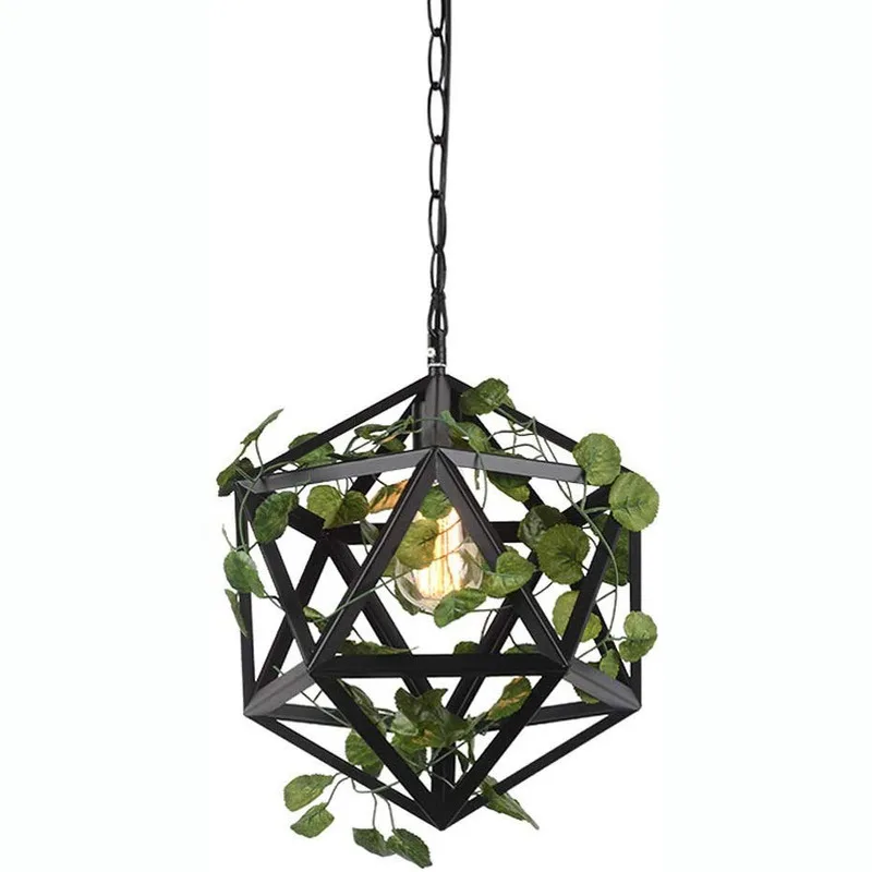 Промышленный Винтаж кованого железа E27 люстра имитация зеленого растения
