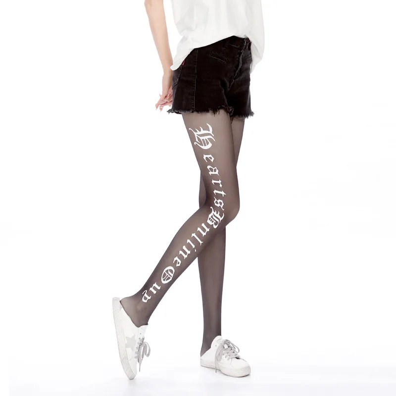

Black Letter Printed Stockings Sheer Seamless Pantyhose Lady Summer Sexy Nylon Anti-Hook Silk Ancient Roman Text Designer Tights