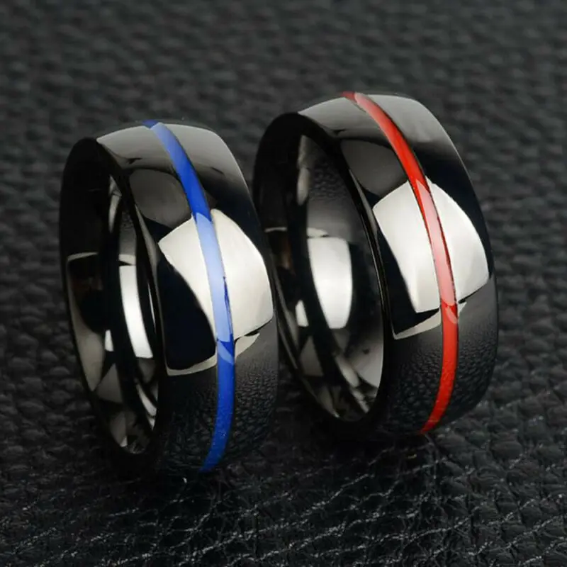 316 титановая сталь унисекс кольца матовый черный красный линия синяя кольцо