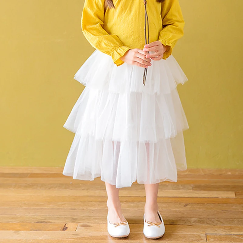 

BABIBOOM Girls Sweet Cake Layered Long Mesh Skirts Princess High Waist Ruffled Falda Vintage Tiered Tulle Pleated Ins Skirts